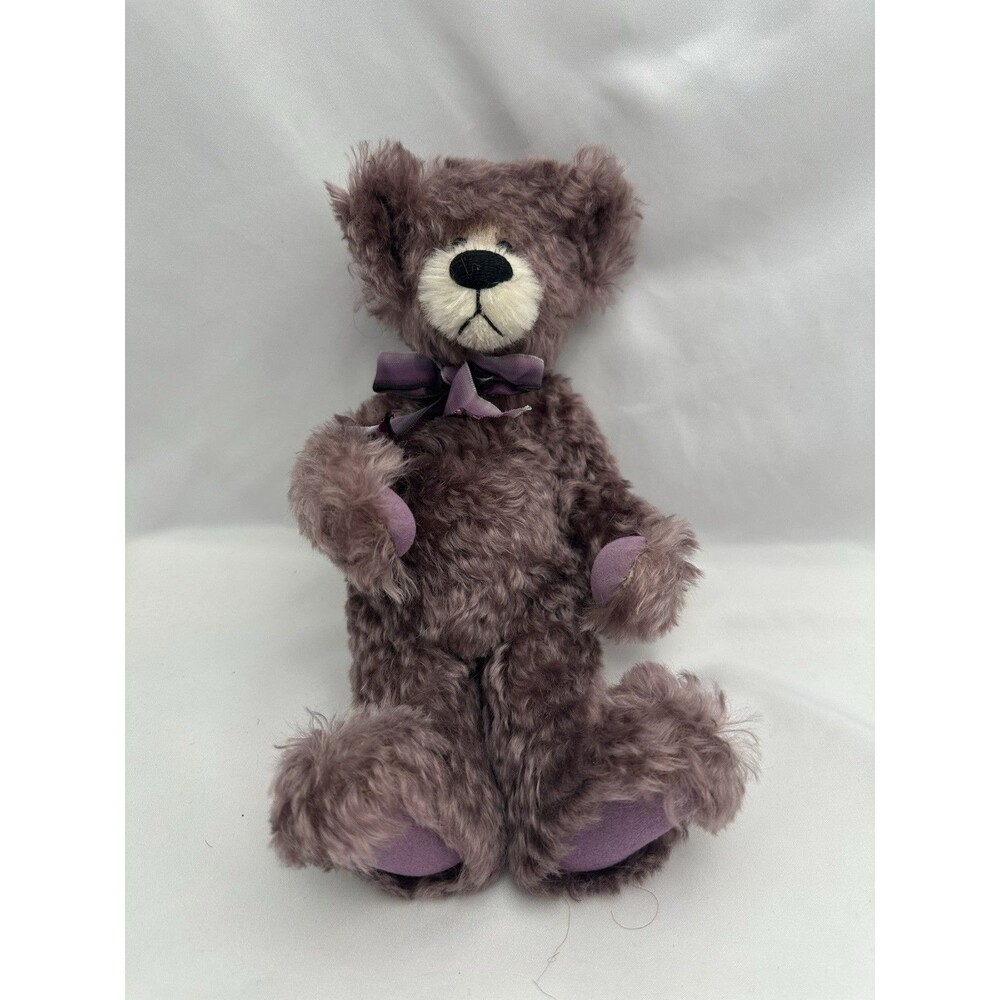 Debbi Henretty Teddy Bear Jointed Pink Purple 11” Ribbon Flaw